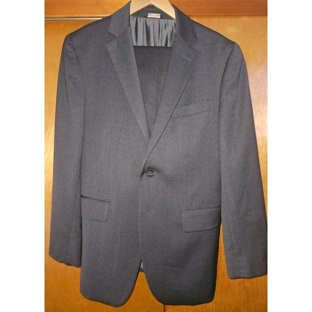 *Excellent* BANANA REPUBLIC Light Gray Pure Wool Flat Front Suit 38S